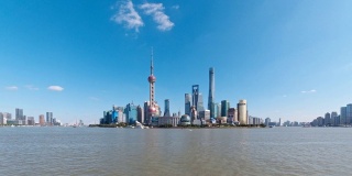 美丽的上海城市景观与蓝天背景，4k镜头，时间流逝视频。