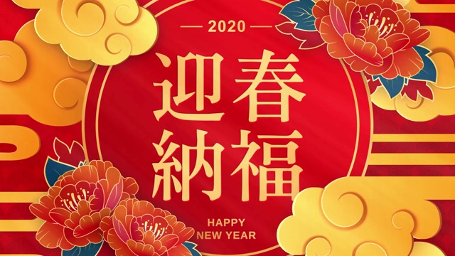 最好的祝愿鼠年到来在中国字。2020年新年快乐。中国新年。中国红圆灯笼和红色背景的花。无缝循环视频