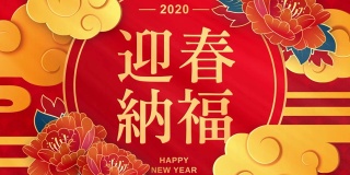 最好的祝愿鼠年到来在中国字。2020年新年快乐。中国新年。中国红圆灯笼和红色背景的花。无缝循环视频
