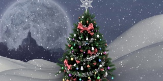 飘落的雪花和圣诞树