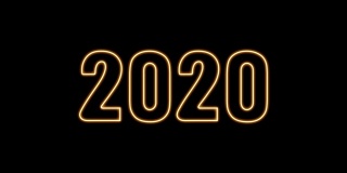 新年快乐2020文字设计，黑色背景金色灯光闪烁，新年概念设计