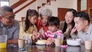 多代同堂的中国家庭在家为孩子庆祝生日视频素材模板下载