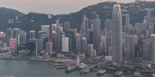 延时:航拍香港市中心日落
