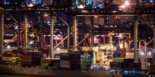 延时:香港青衣港货柜码头夜间货柜装车至货船