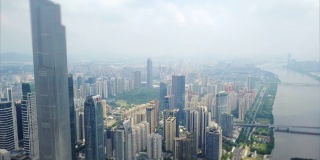广州市中心CTF著名建筑珠江航拍全景倾斜4k中国