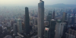 广州市晚上时间CTF著名建筑市中心航拍全景倾斜4k中国
