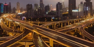 T/L TD天桥和城市交通高峰时间，从白天到晚上/上海，中国