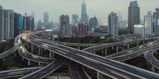 T/L PAN天桥和城市交通高峰时间，从白天到晚上/上海，中国