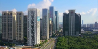 晴天深圳城市景观交通道路航拍全景4k倾斜转移中国