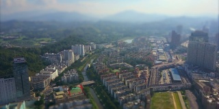 深圳城市晴天交通街道香港边境航拍全景4k倾斜转移中国