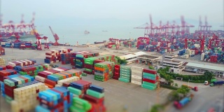 白天时间深圳著名的盒港航拍全景4k倾斜移位中国