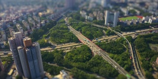 白天时间深圳市著名交通路口航拍全景4k倾斜移位中国