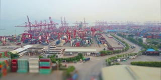 白天时间深圳著名集装箱港口航拍全景4k倾斜移位中国