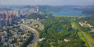 深圳市晴天公园航拍全景4k倾斜移位中国