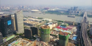 白天上海城市景观交通卢浦大桥工业航拍全景4k倾斜转移中国