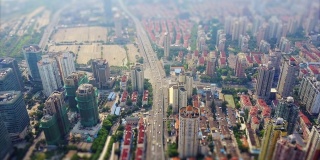 白天上海城市景观交通道路航拍全景4k倾斜转移中国