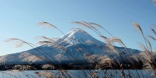 蓝天下的冬季富士山景观