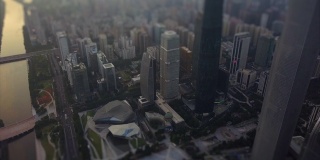 广州市日落国际金融中心和CTF市区著名建筑航拍全景倾斜4k中国