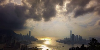 Sunset and light view of Hong Kong Island and Kowloon