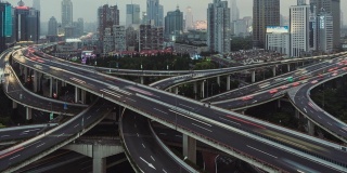 T/L TU天桥和城市交通高峰时间，从白天到晚上/上海，中国