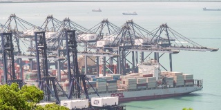 延时:货柜货物在香港青衣港口货柜港口装载到货船上