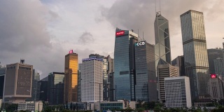 延时:香港中环及金钟天际线大厦日落