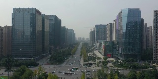 飞越成都市区交通街道十字路口航拍4k中国