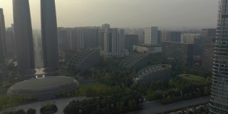 日落时分成都市国家金融中心交通道路航拍4k中国全景图