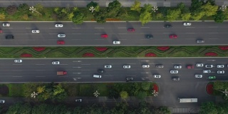 白天时间成都市著名金融区区交通街道高空俯视图4k中国