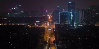 夜景时间照亮成都市中心交通街道航拍4k中国全景图
