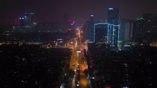 夜景时间照亮成都市中心交通街道航拍4k中国全景图视频素材模板下载