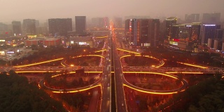 日落时分夜光成都市金融区交通街道航拍全景图4k中国