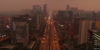 成都城市日落时间夜间照明交通道路街道道路航拍全景4k中国