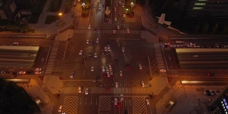 成都市夜间时间夜间照明交通道路十字路口航拍全景4k中国