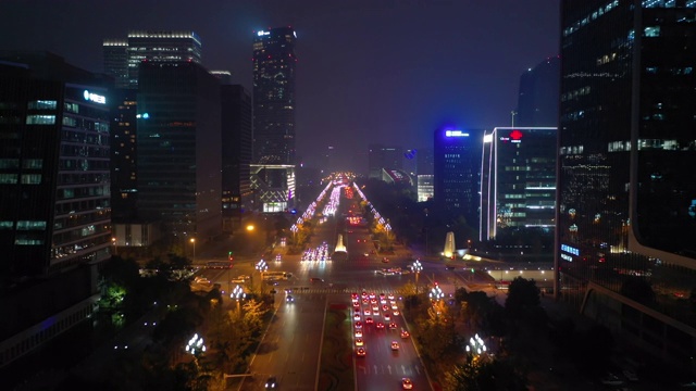成都城市夜光交通街道金融区航拍全景4k中国