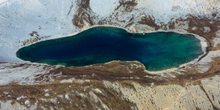 中国云南四川稻城亚丁自然保护区五色湖4K鸟瞰图