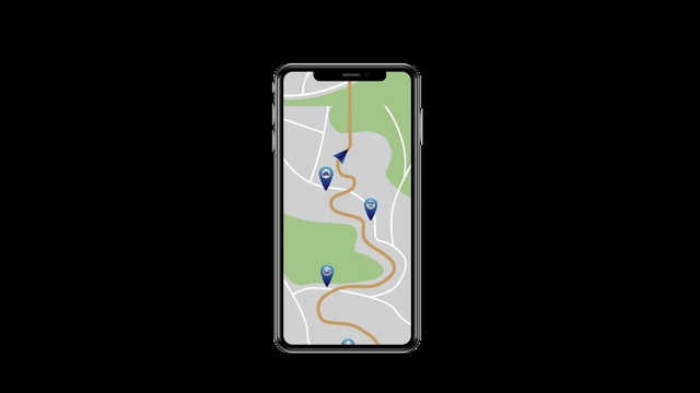 GPS跟踪。运动导航器。智能手机上的导航图移动。移动地图上的蓝色标记。循环动画。