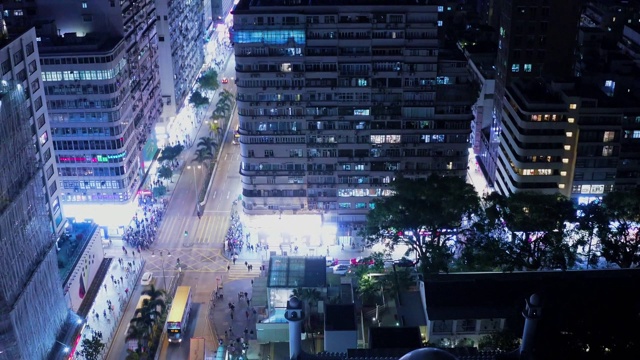亚洲香港九龙尖沙咀市中心的空中夜景
