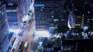 亚洲香港九龙尖沙咀市中心的空中夜景视频素材模板下载