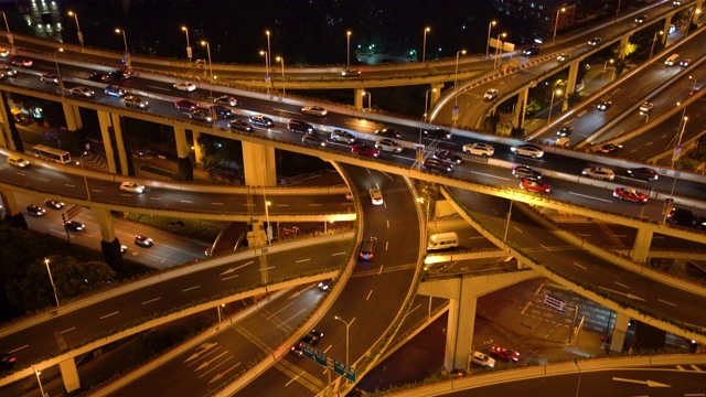 MS HA晚上拥挤的高架道路和繁忙的交通/中国上海