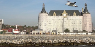 海达帕萨火车站大楼和卡迪科伊码头，海鸥在慢镜头中飞翔