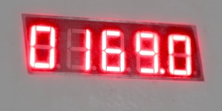 电子数字表盘表计数器。柜台上的红色数字
