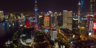 上海中国航拍v50夜景，鸟瞰从高到低，放大至10/18金融区