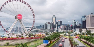 香港摩天轮与城市景观的时间流逝