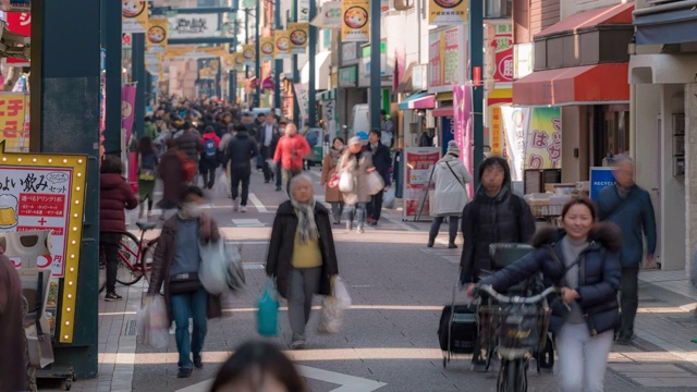 Time-lapse: Pedestrians Tourist crowded at Togoshi-giza Shopping street Shinagawa in Tokyo Japan