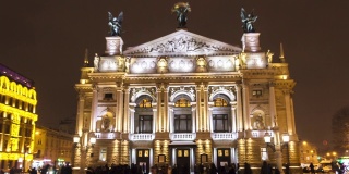利沃夫歌剧院1080p延时，索罗米亚·克鲁舍尔尼茨卡国家学术歌剧和芭蕾舞剧院，利沃夫，乌克兰