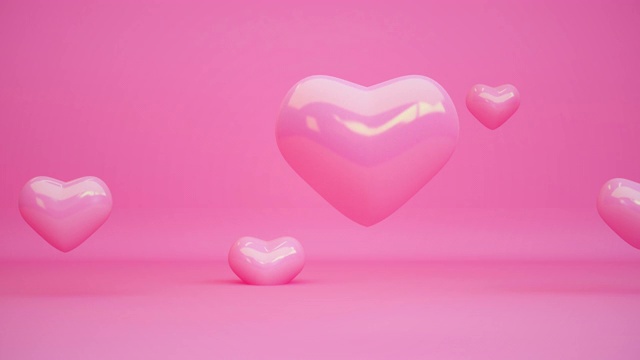 抽象三维粉色心形几何图形循环动画背景，情人节，4k超高清。