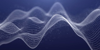 4k分辨率未来抽象背景，粒子形状的波浪白色在深蓝色的背景，动态图形数字设计的商业技术和科学