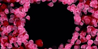 情人节玫瑰花瓣圆框背景，垂直，使用屏幕图层模式为alpha，无缝循环4K存量视频