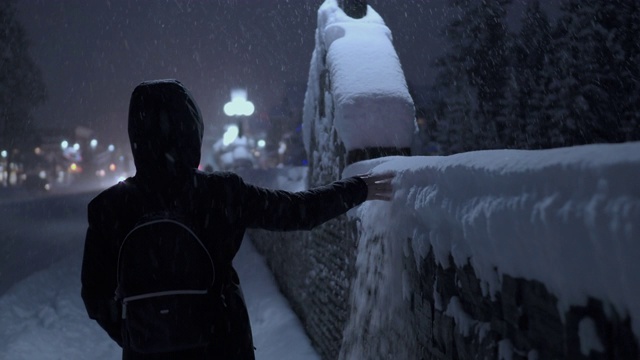 年轻女子触雪